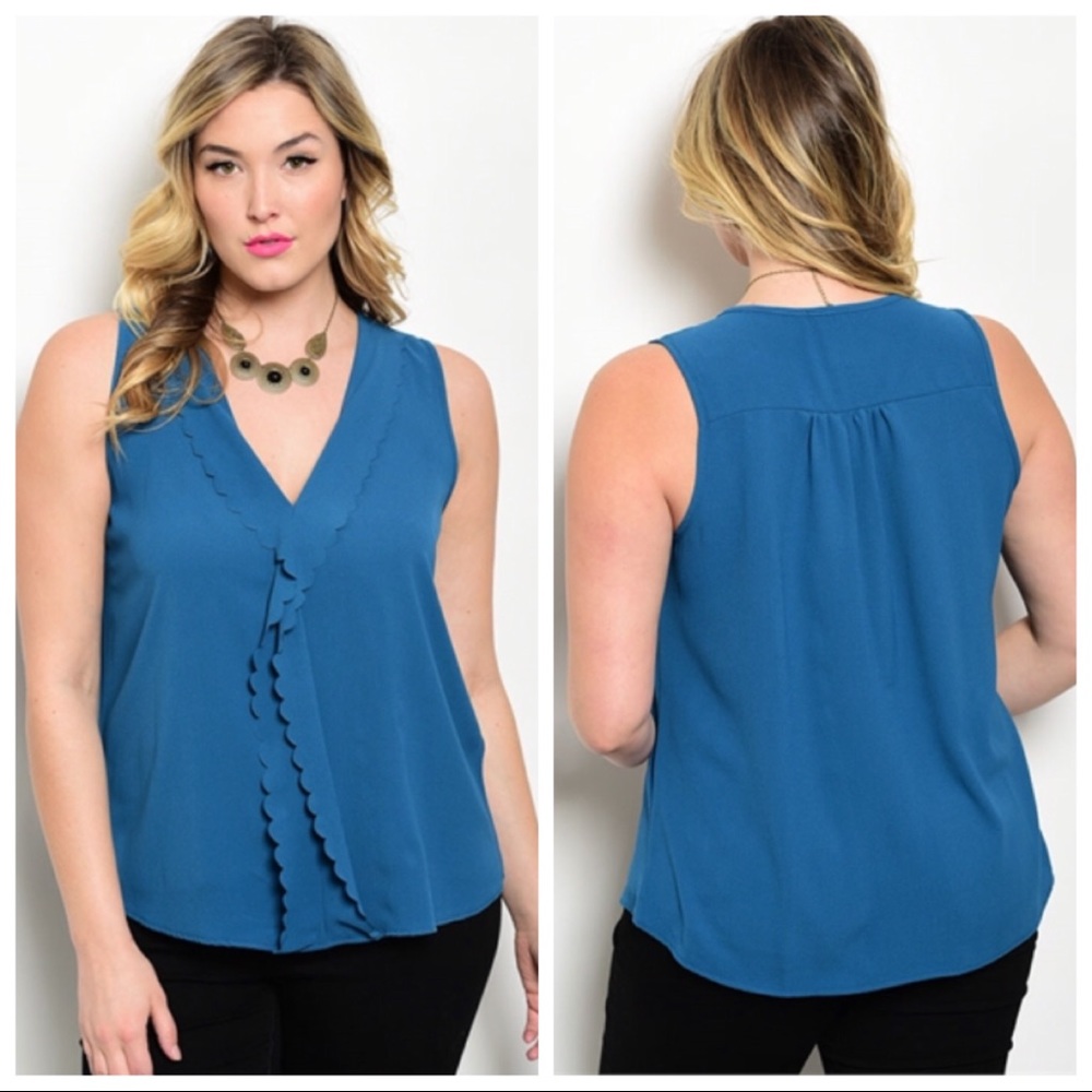 ❤️1X PLUS SIZE Blue Ruffle Tank